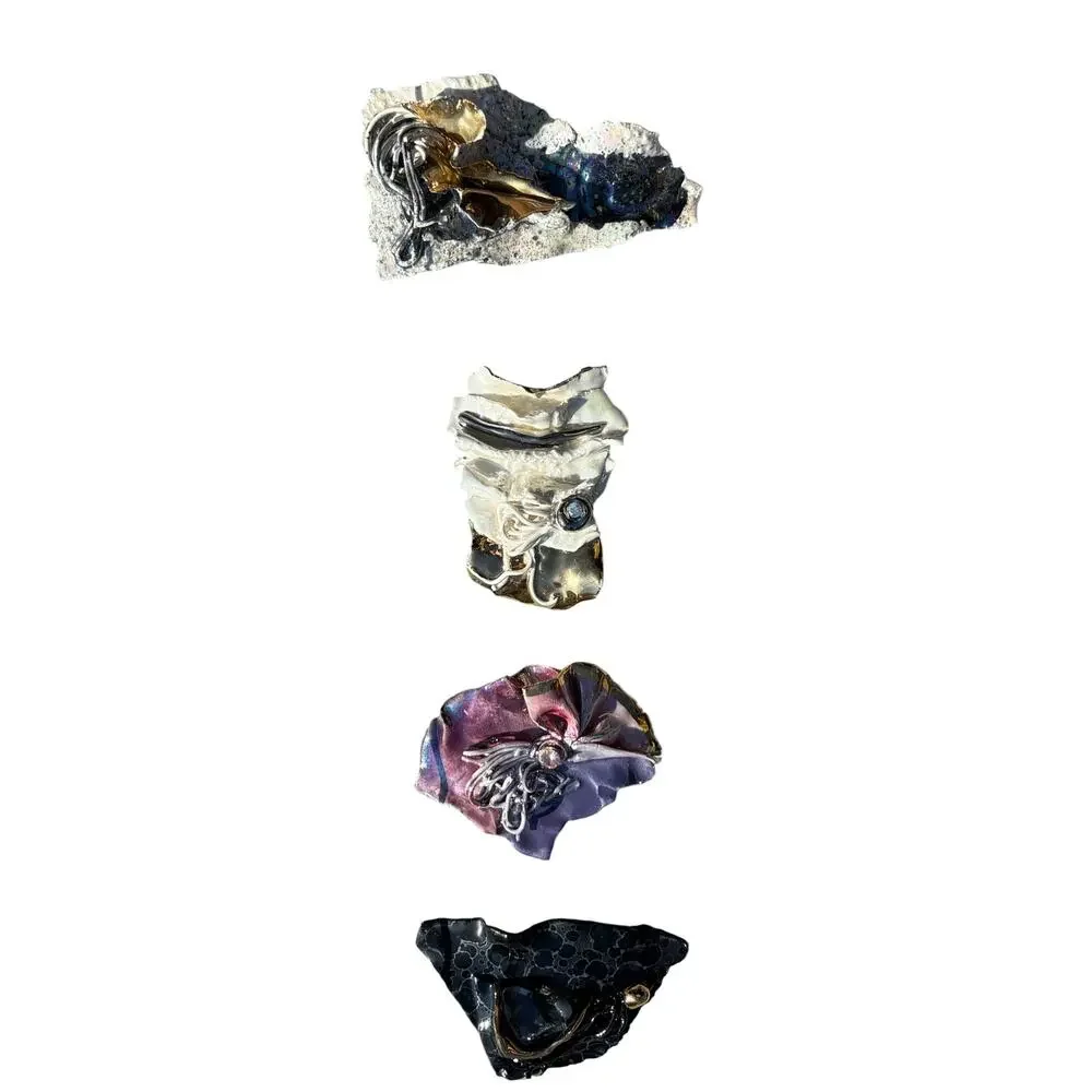 Amy Lacombe Vitage Abstract Ceramic Clay Brooch Jewelry 80'-90' 24K Gold